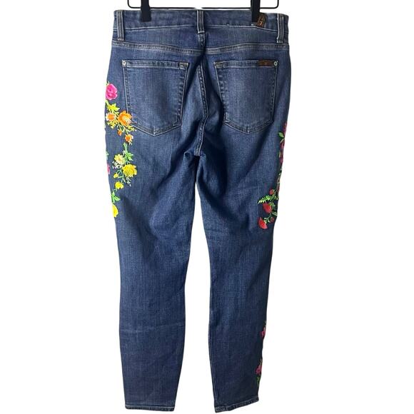 💜HP💜 7FAM | High Waist Ankle Skinny Jean | Boho Neon Floral Embroidered | Sz 28 - Picture 4 of 10